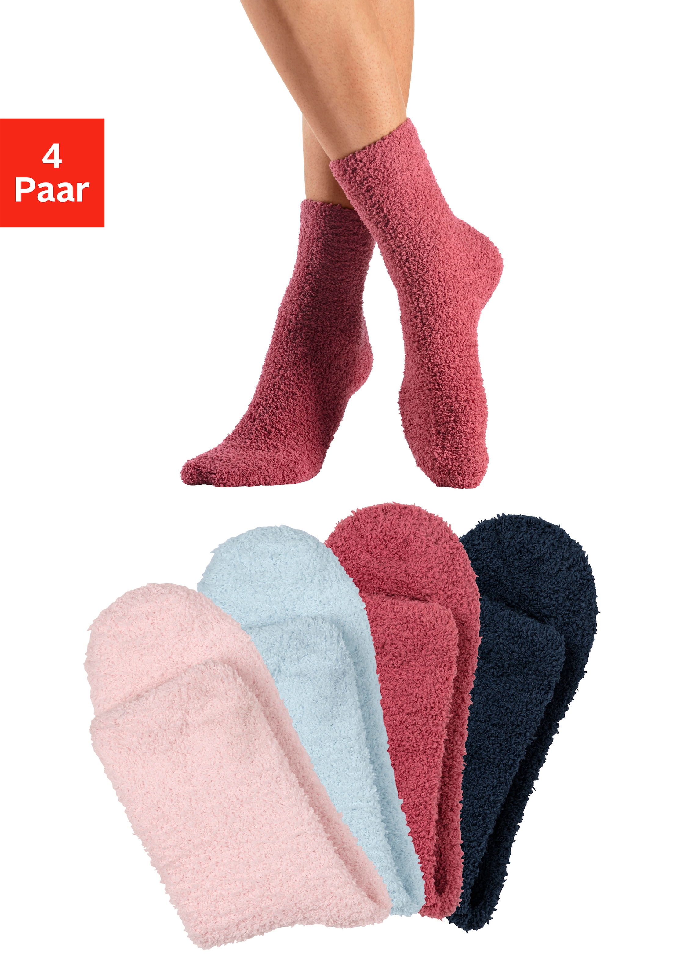 LASCANA Kuschelsocken Packung, 4 Stk. tlg. weich und warm, aus Flausch-Qualität