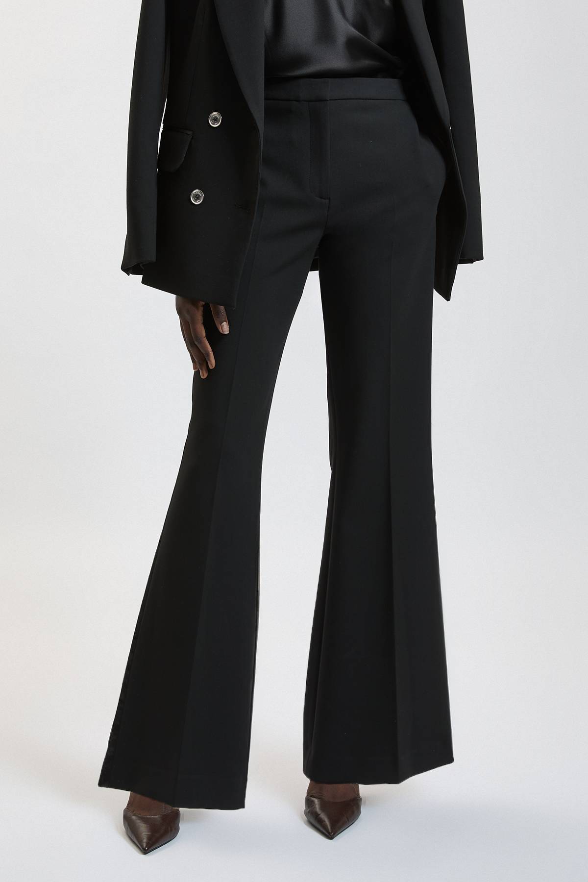 KarenMillen Pantalon Smoking Évasé En Mélange Stretch Compact Et Satin