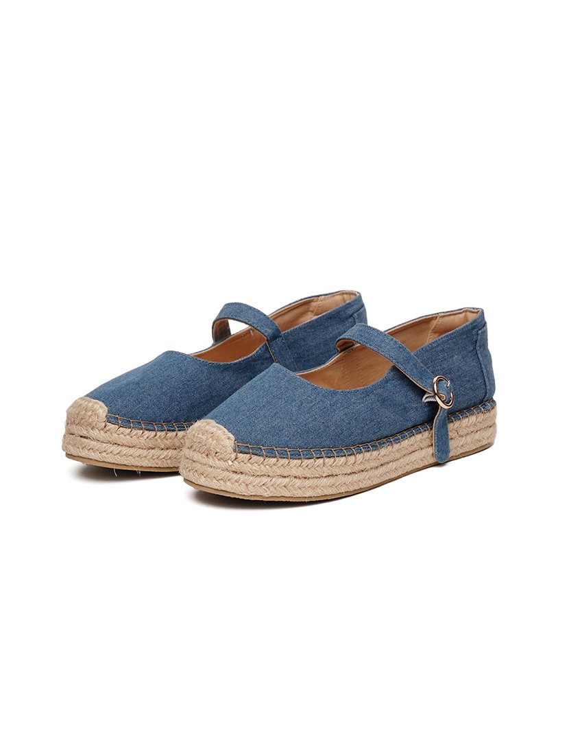 Lady's Platform Raw Mary Jane Denim Water