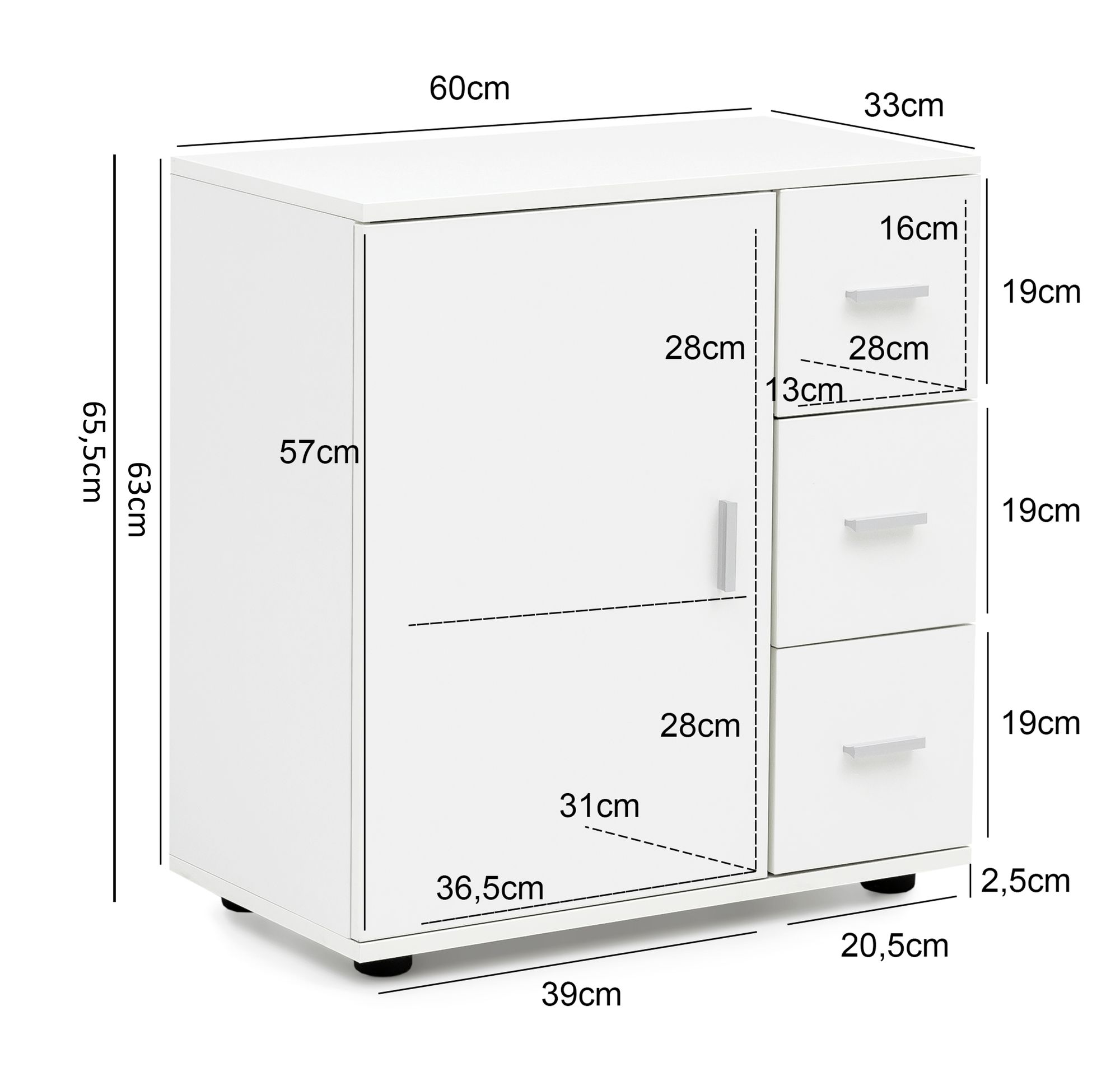 KADIMA DESIGN Badezimmerschrank, zeitloses Design, großer Stauraum, matt weiß, 60x65,5x33 cm.