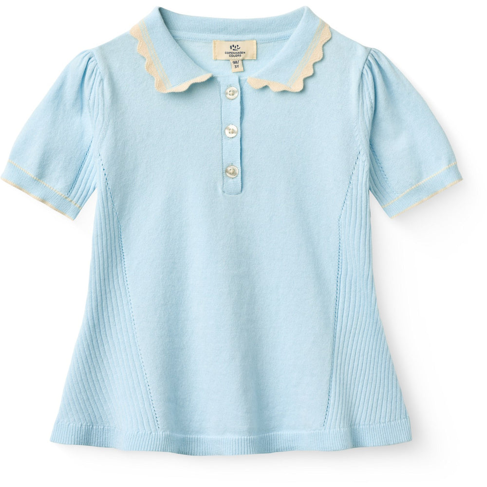 Køb COPENHAGEN COLORS Ice Blue/Cream Comb. Strikket Peplum Bluse