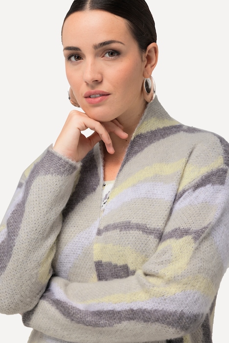 Long-Strickjacke, Jacquard-Strickmuster, offene Form