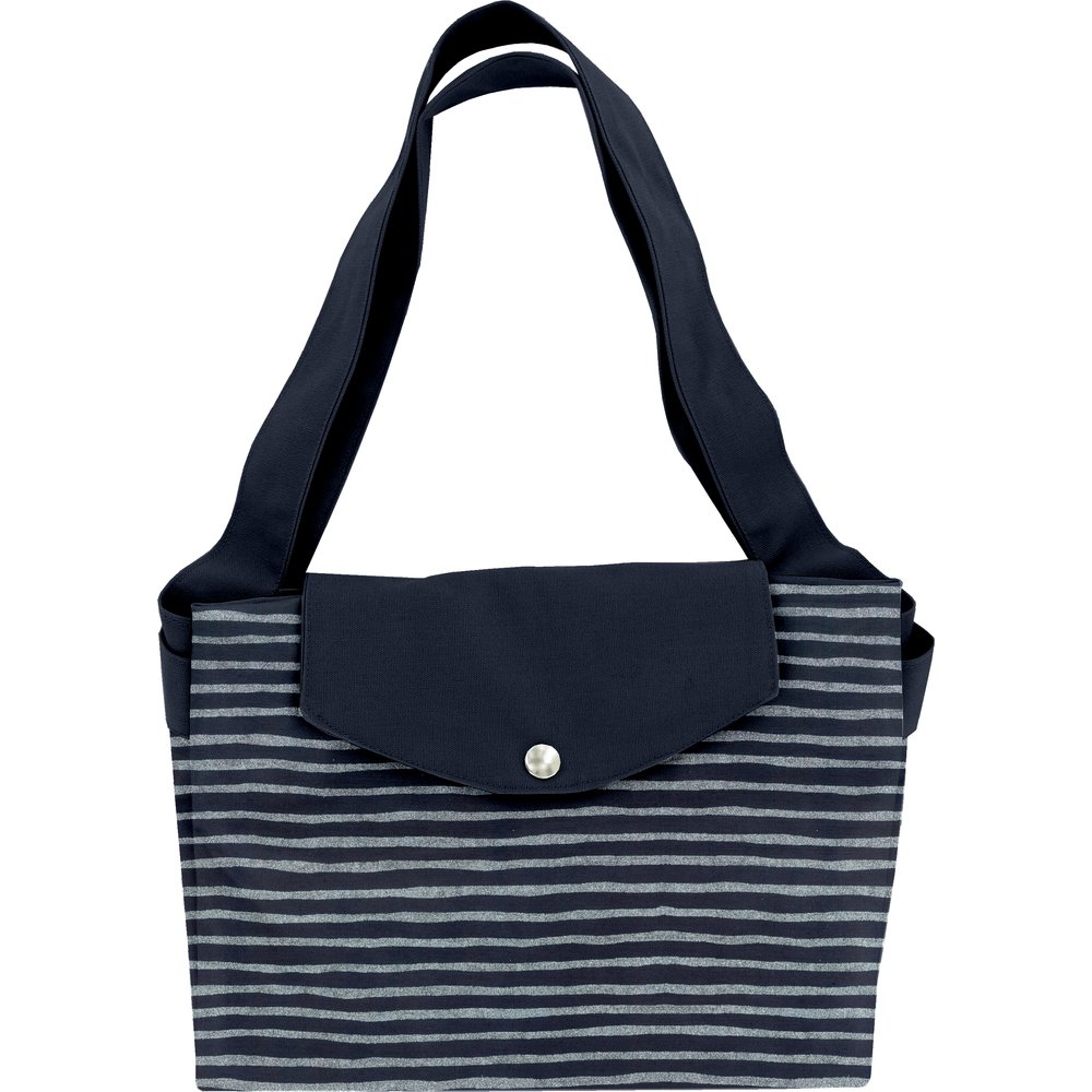 Grand Sac Cabas En Tissu Rayé Argent Marine
