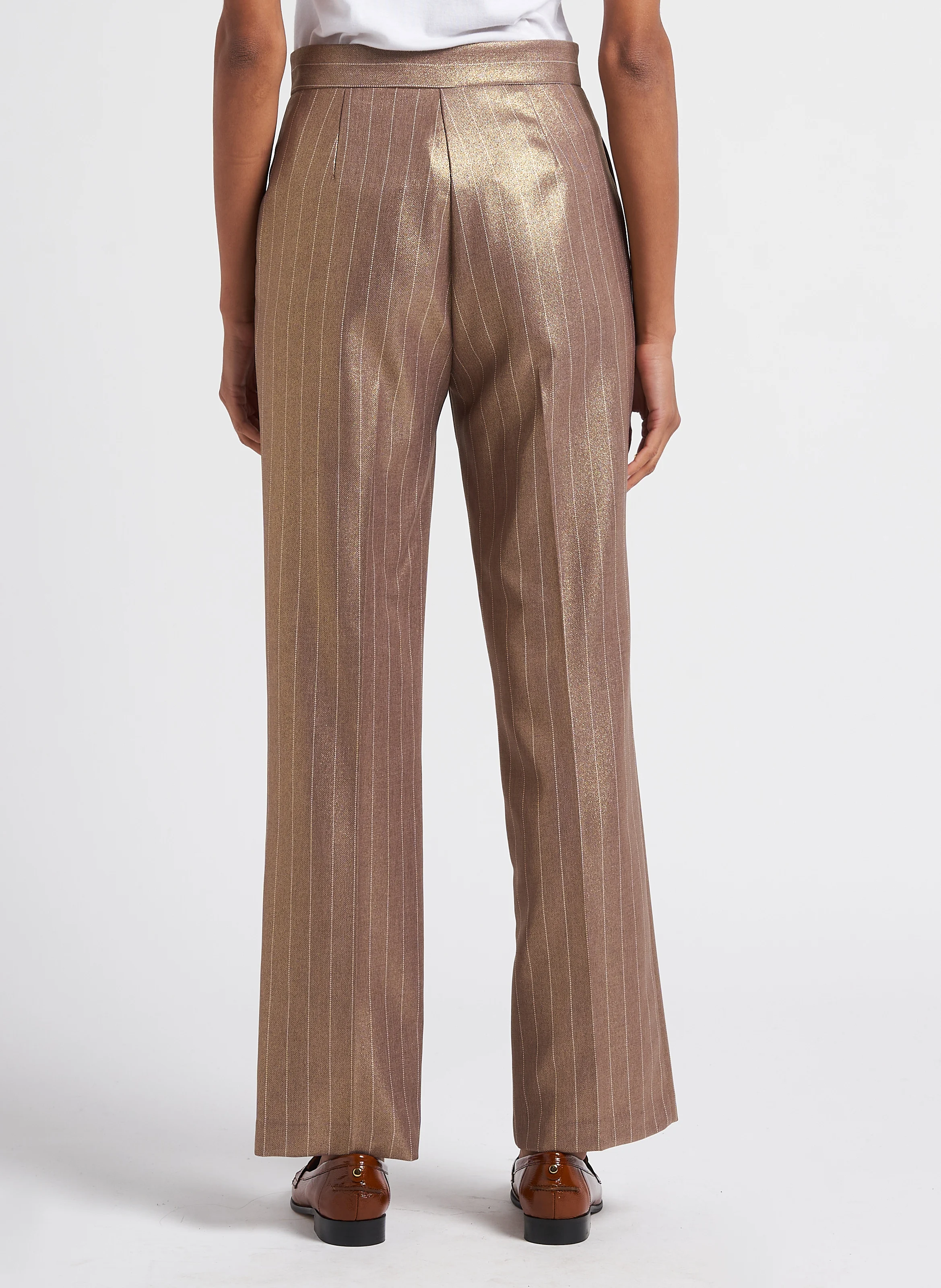 Pantalon taille haute droit à rayures | Doré