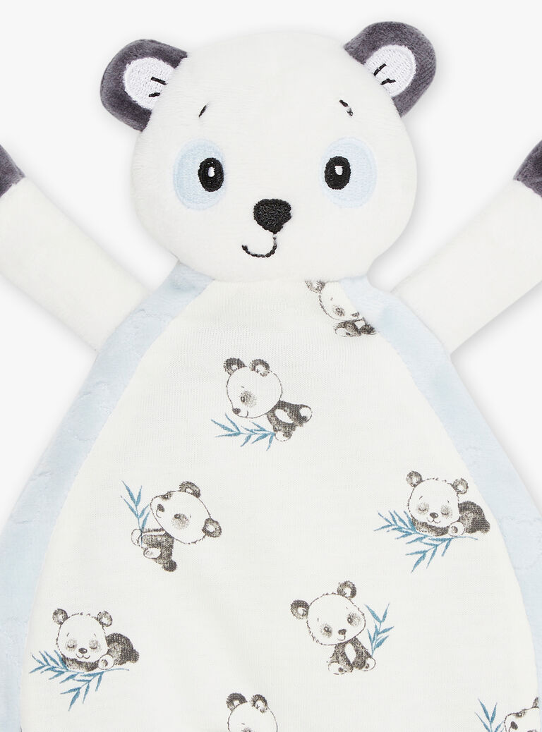 Doudou de naissance panda bleu glacier, blanc et noir