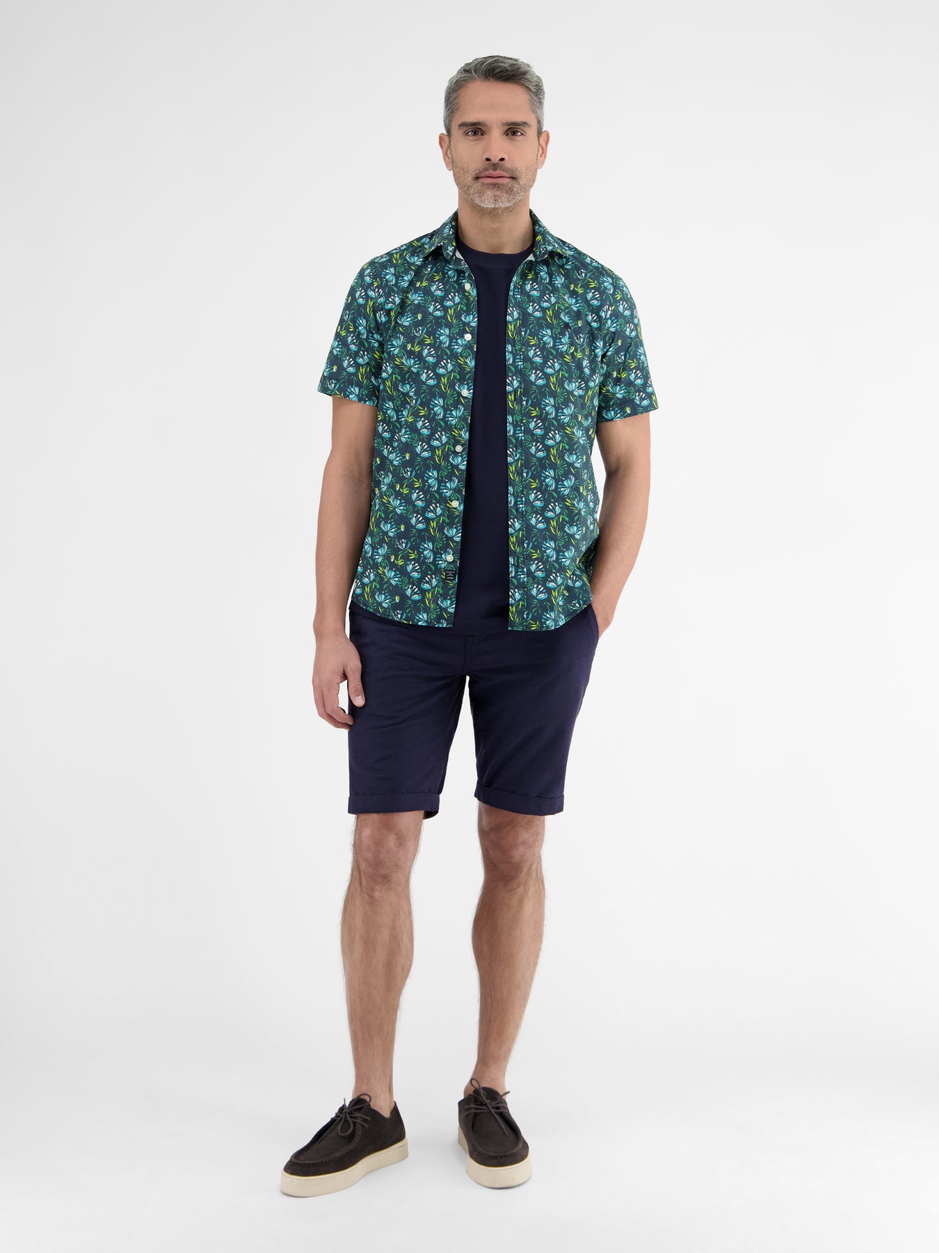 Herren Poplin-Stretchhemd, floral gemustert