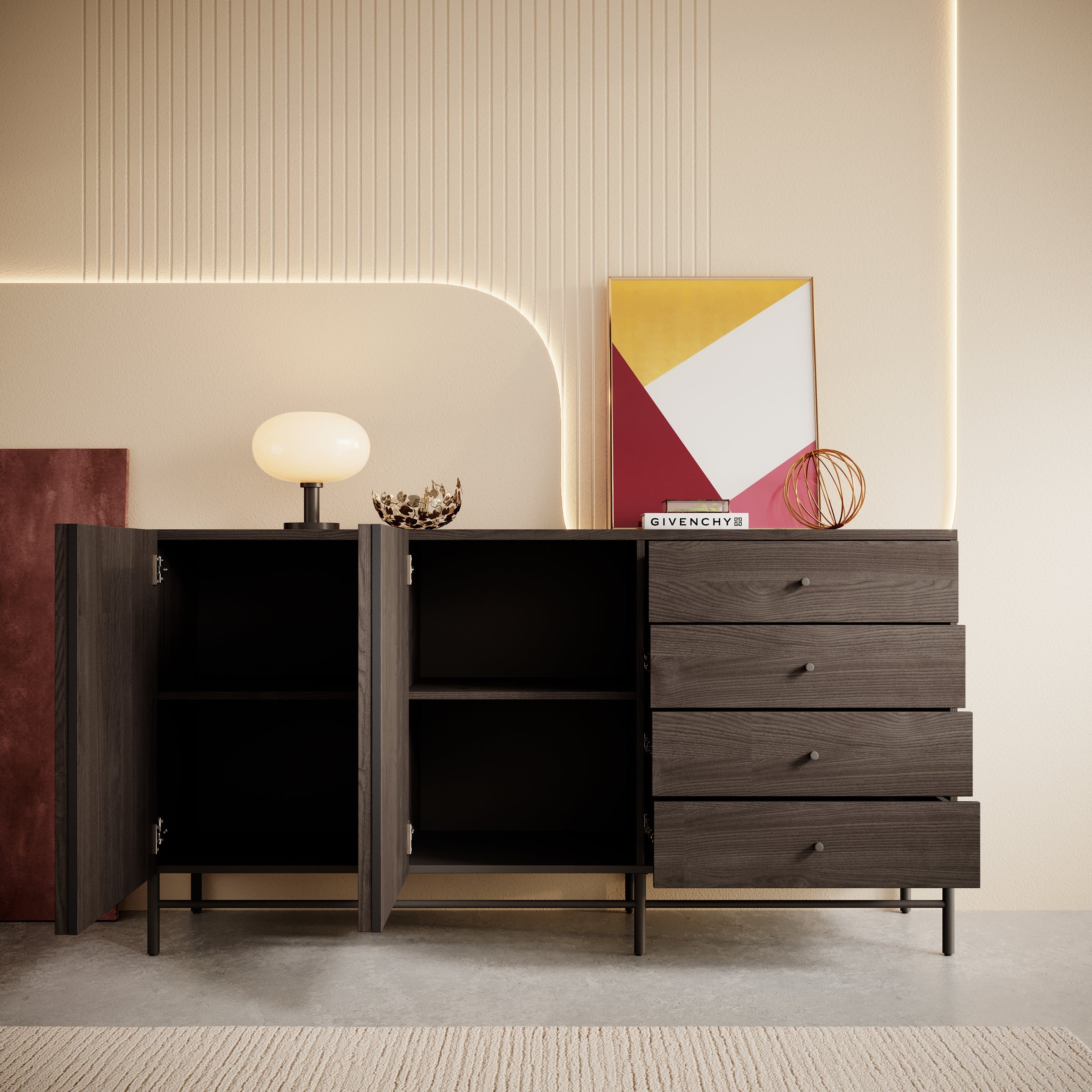 Meubella - Dressoir Paz - Donker eiken - 165 cm