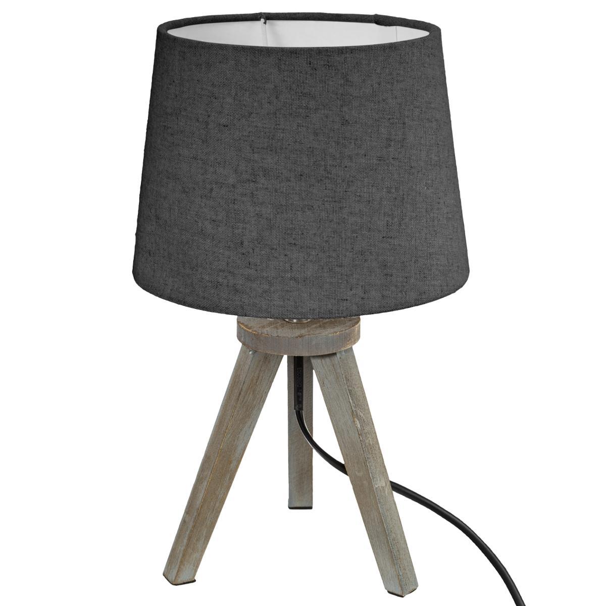 LAMPE BOIS MINI TREPIED GRIS H.31CM