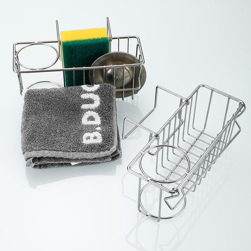 (19x8cm) Edelstahl Multifunktions Spülbecken Küchen Organizer Waschbecken Halterung für Schwamm / Bürste / Lappen - Silber