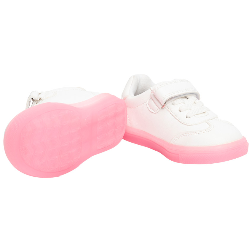 Baskets à lacets et scratch semelle rose pour enfant fille