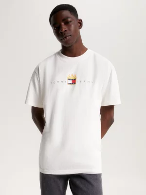 Camiseta Relaxada com Estampa de Bandeira de Fogo