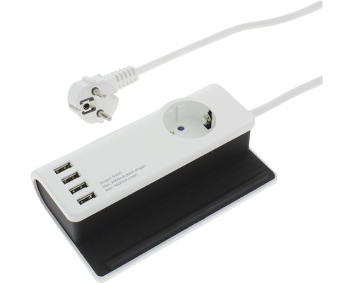 USB-dockingstation met 4 USB-poorten + houder voor tablet en smartphone + 1 geaard stopcontact