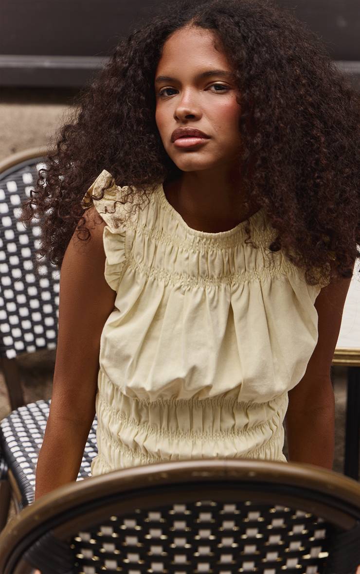 Citron Top Sans Manches En Chambray Froncé