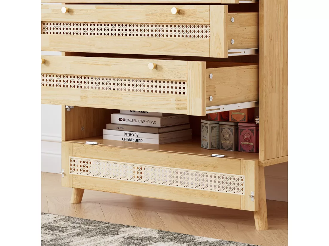 Commode Armoire avec 3 tiroirs,buffet avec plateau de tiroir en rotin,panneaux de particules,80x40x83 cm