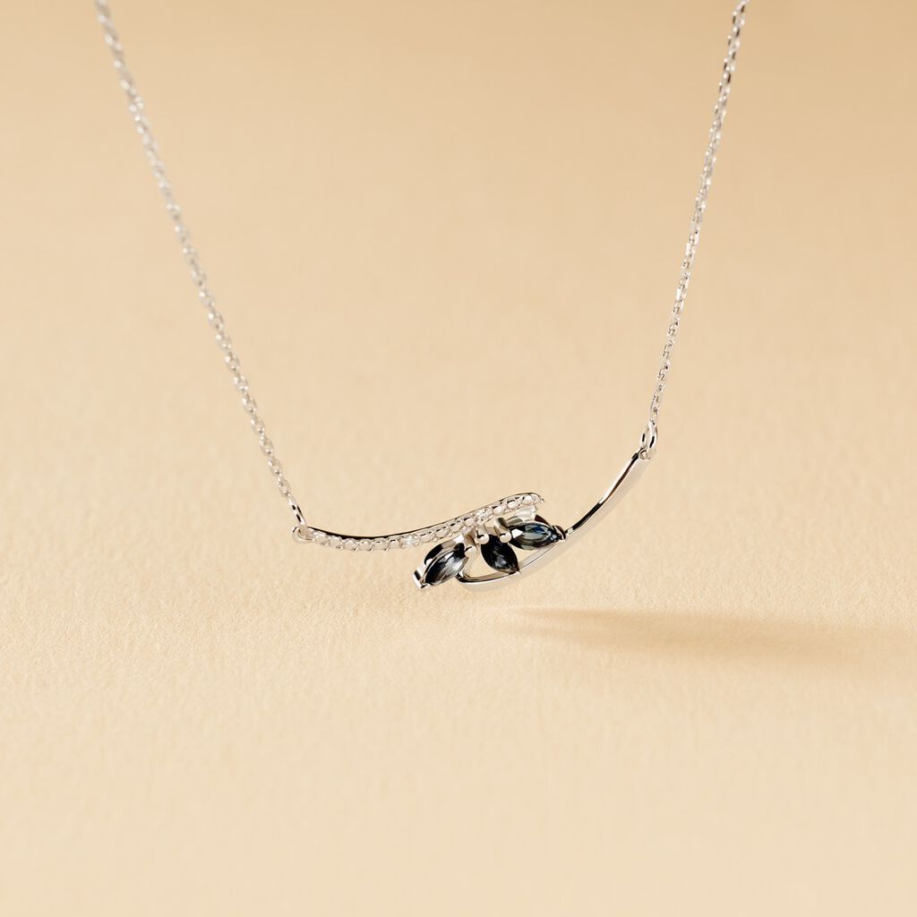 Collier Petale Or Blanc Saphir Et Diamant