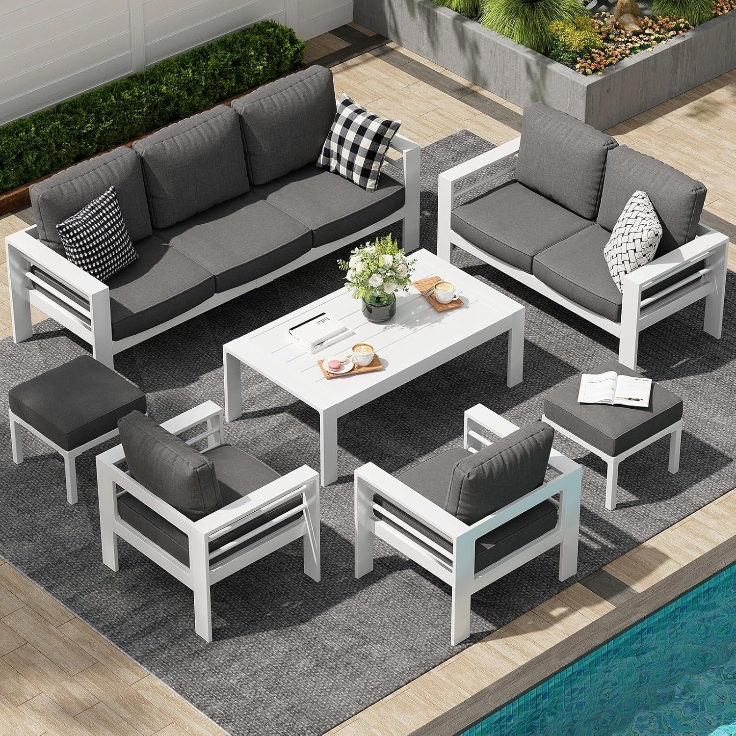AECOJOY 7 Pieces Aluminum Patio Furniture Set Outdoor Conversation Set