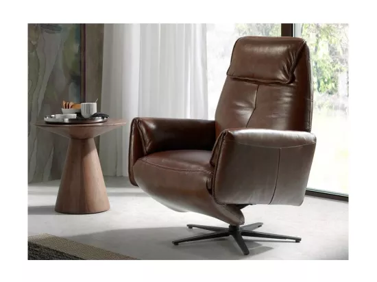 Fauteuil relax pivotant cuir marron et pieds en acier Nary-Couleur Aqua 61 Bleu clair