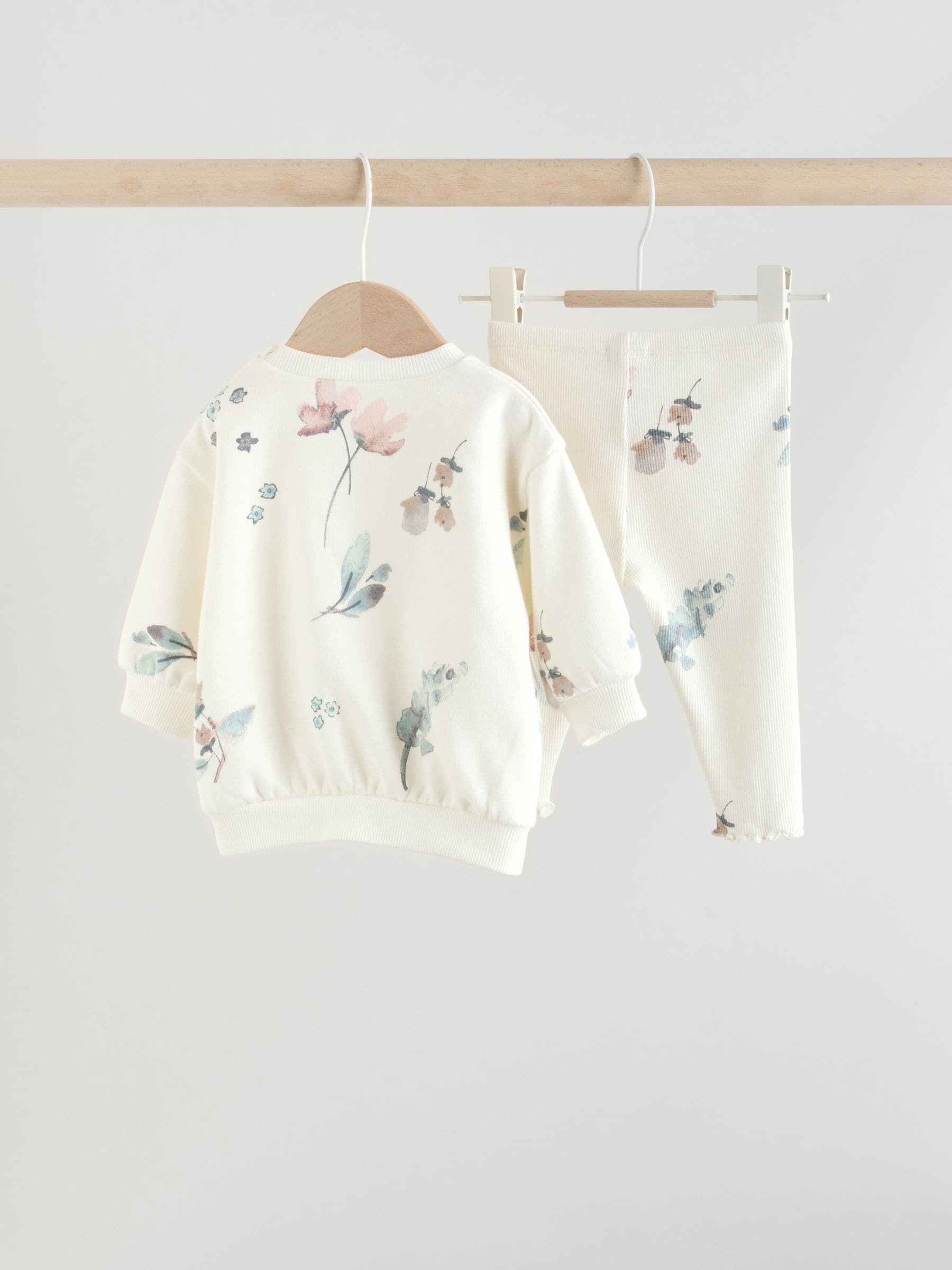 Crème gebloemd - Set van 2 -delige Baby Sweater en Joggingbroeken (0mnd -2jr)