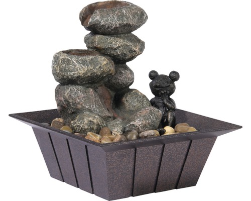 Design binnenfontein met decoratieve kikker, klein, 20x20x21,5 cm, kunststeen grijs, inclusief slang en pomp.