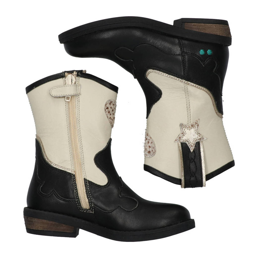 BunniesJR leren cowboylaarzen zwart/ecru