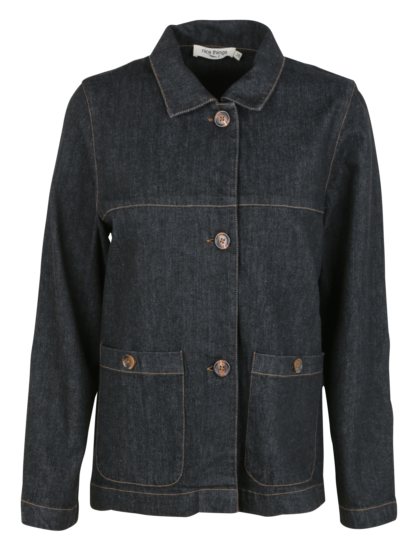 Veste droite denim en coton mélangé | Noir