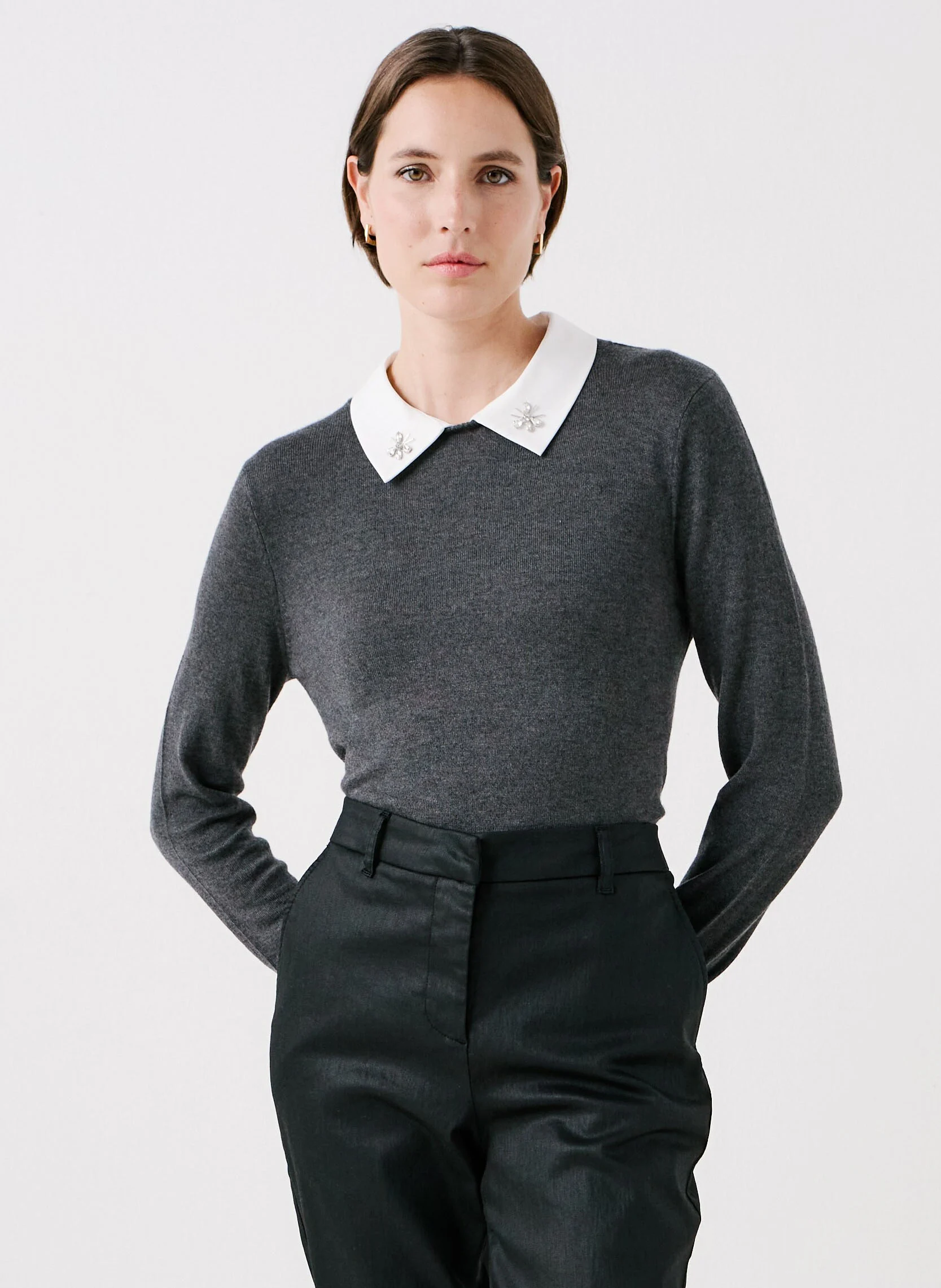 MWILFORD - Pull droit avec col amovible | Gris