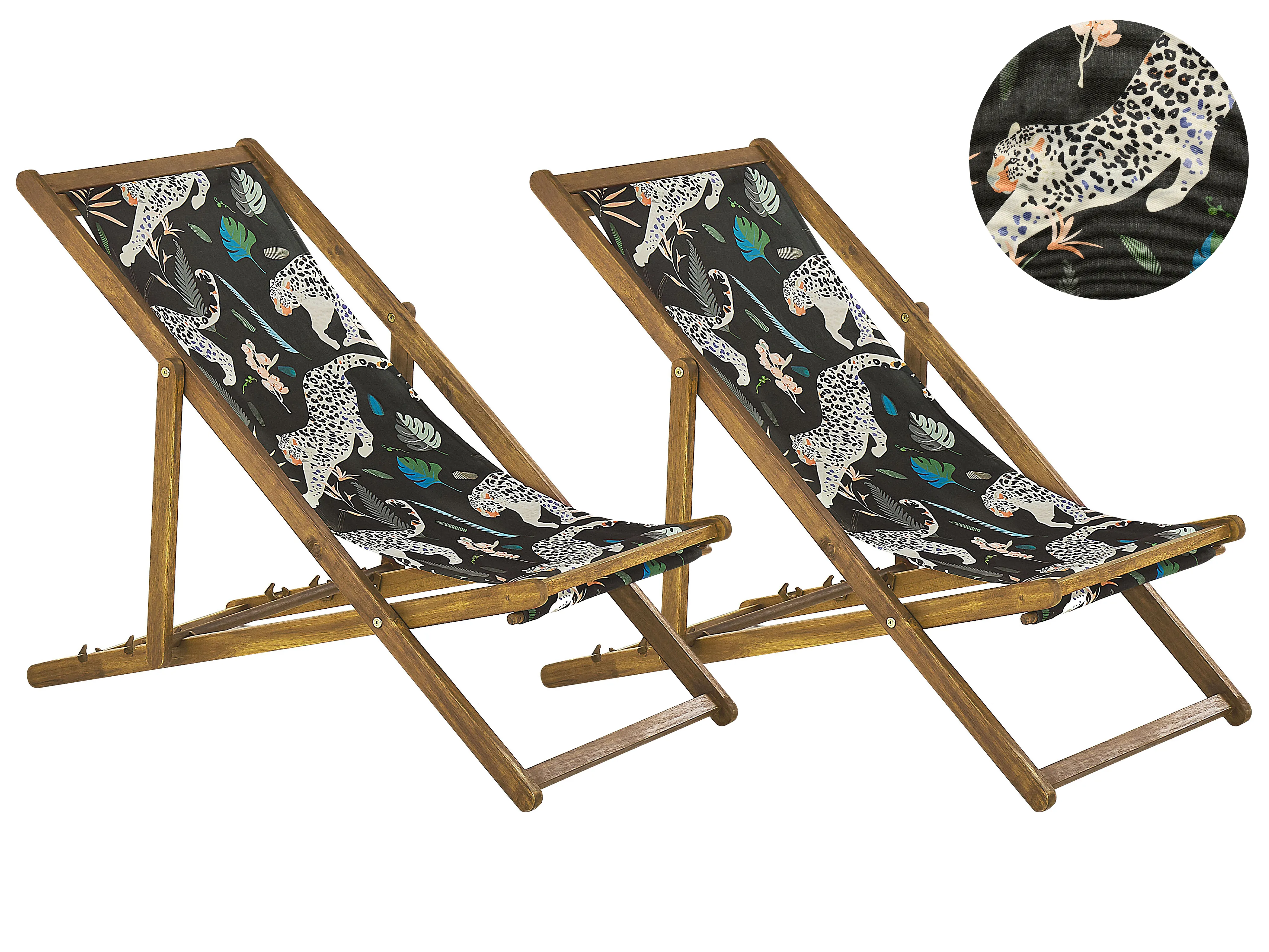 Set van 2 inklapbare ligstoelen ANZIO met vervangingshoezen Dieren motief Acaciahout Lichtbruin