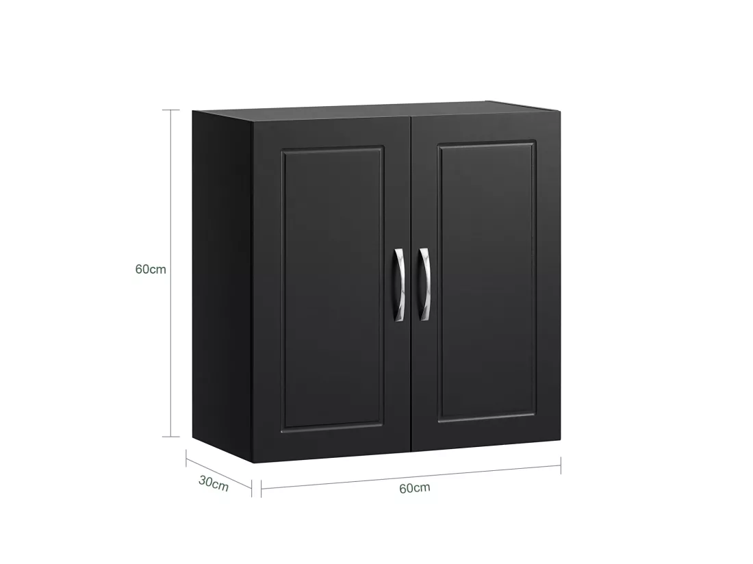 Meuble Haut Armoire de Toilettes Salle de Bain Suspendue 2 Portes Noir, FRG231-SCH