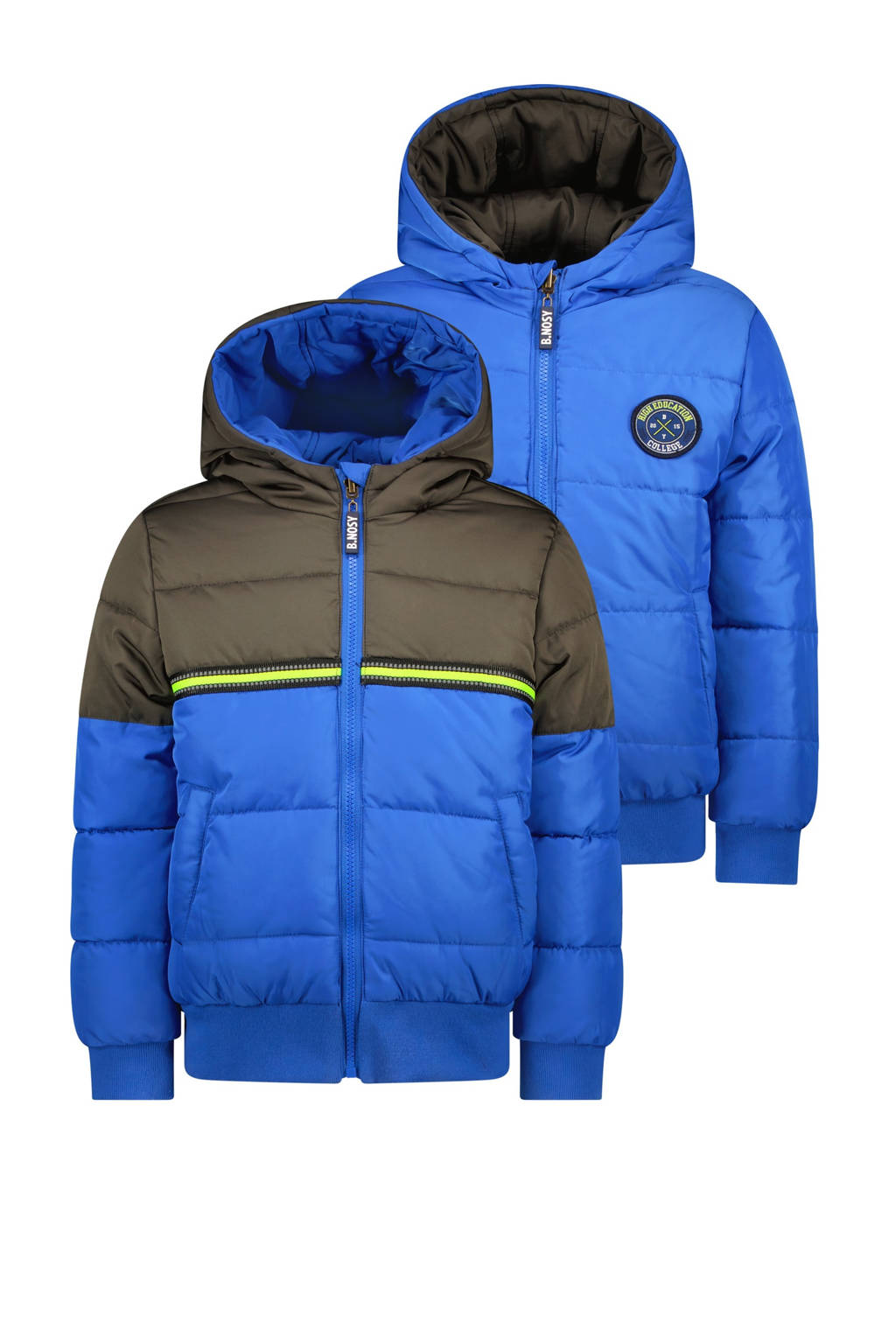 B.Nosy gestreepte reversible gewatteerde winterjas Joah kobatlblauw/zwart