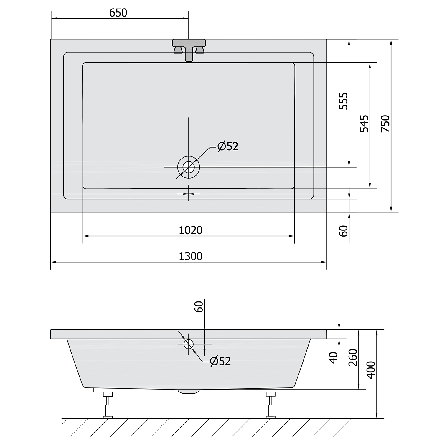 Polysan Deep rechthoekige douchebak 130x75x26cm wit