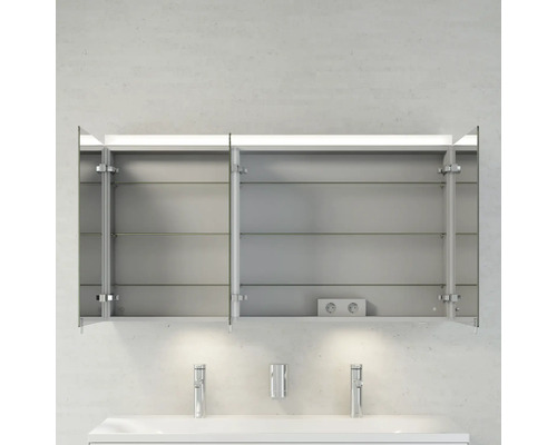 KEUCO Royal Reflex badkamermeubelset, BxHxD 130 x 48 x 49 cm, hoogglans witte fronten, 3-delige badkamermeubelset met witte gegoten mineraalwastafel en spiegelkast met LED-verlichting, wastafelonderkast 39605212200