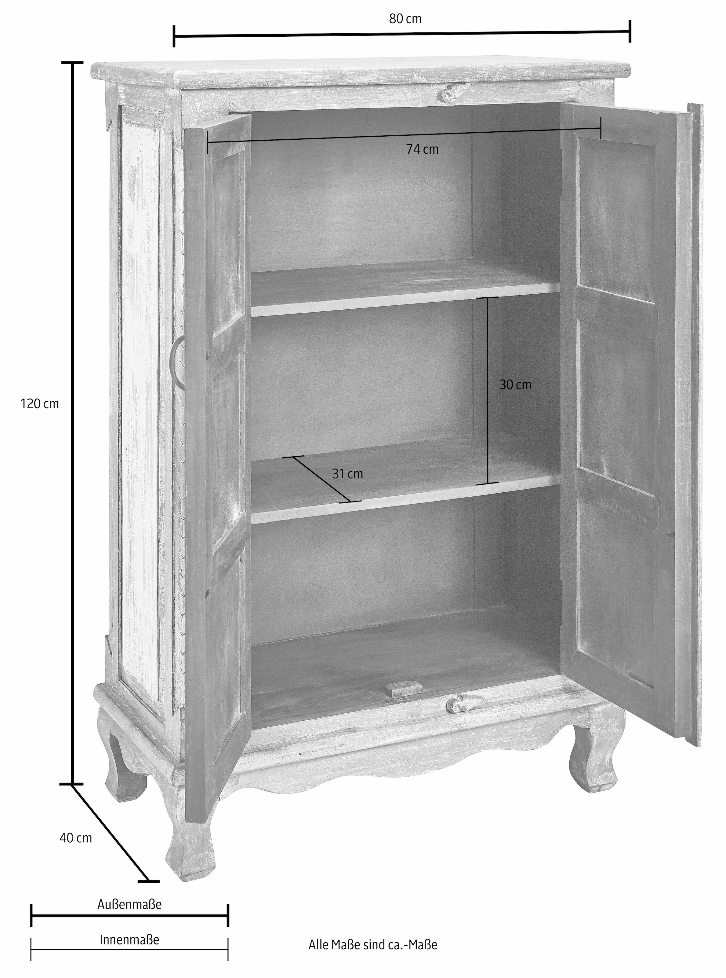 Home affaire Highboard Stauraumschrank, Höhe 120 cm, mit aufwendiger Schnitzerei