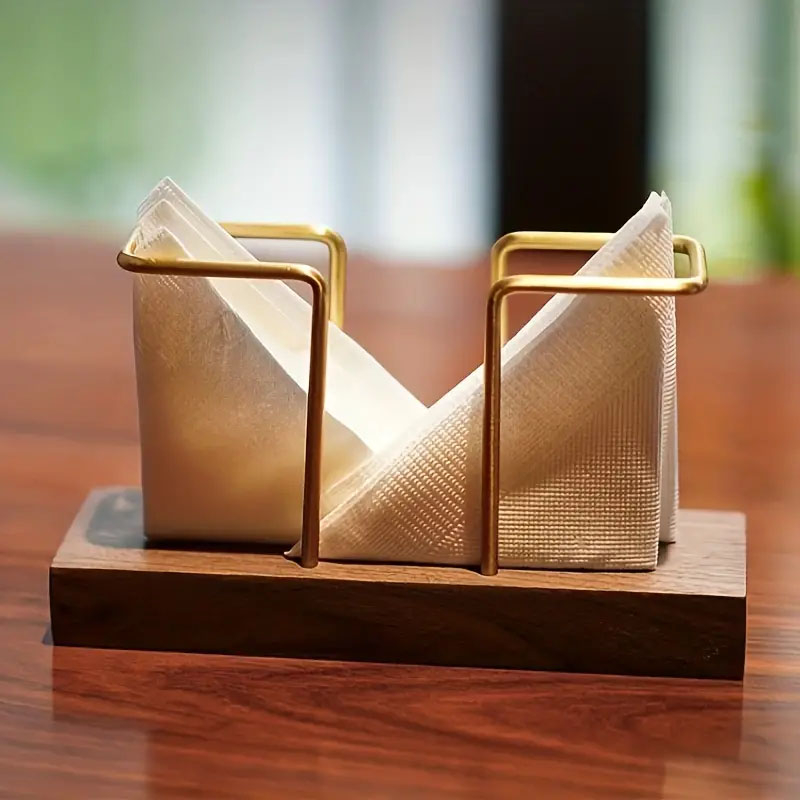 (16x8cm) Servietten Ständer Tischdeko Mundtuch Halter - Braun / Gold