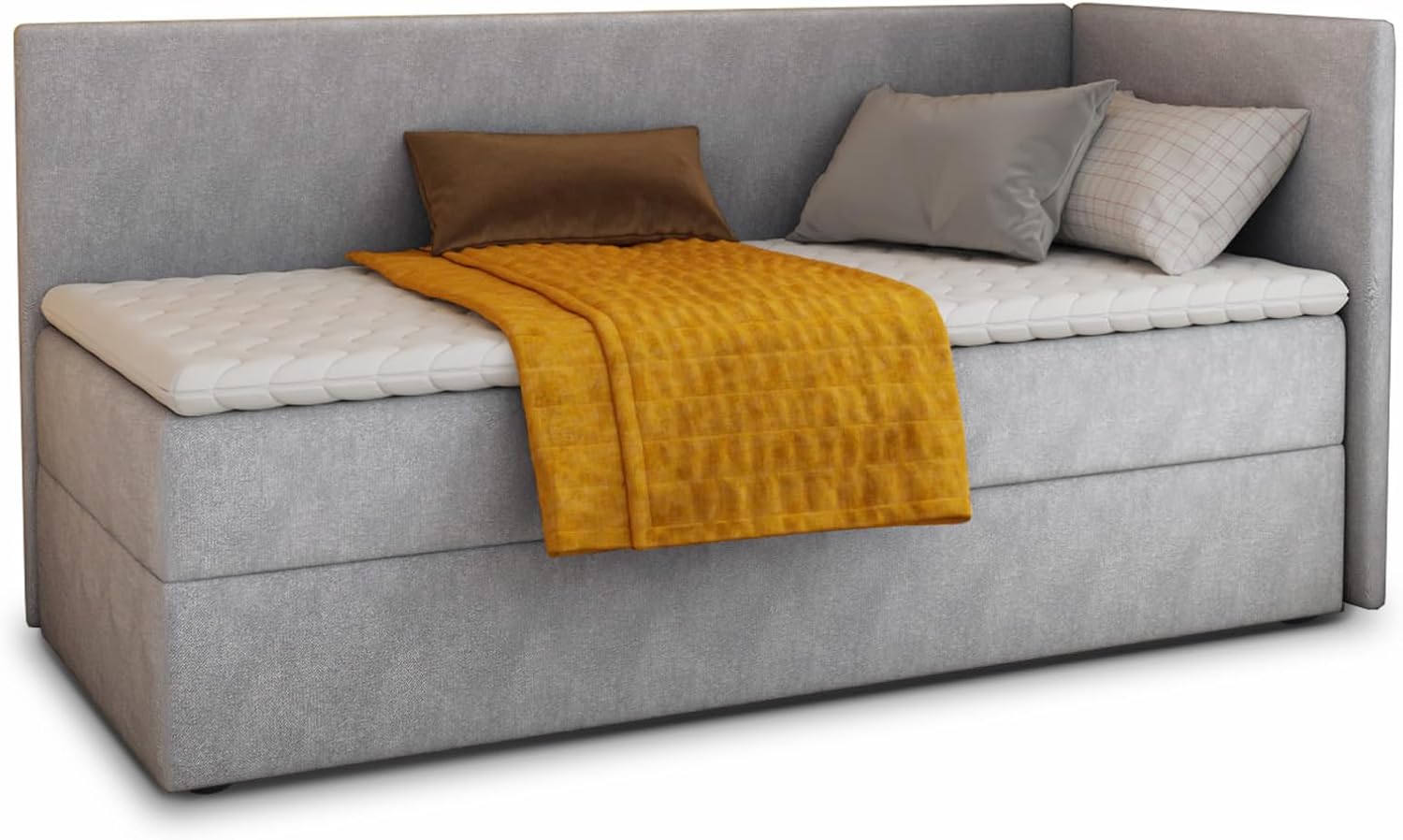 Sofnet Boxspringbett Flame mit Bettkasten - Einzelbett mit Bonell-Matratze und Topper, Polsterbett, Universelle Bettseite, Bett, Schlafzimmer, Kinderzimmer (Grau (Paros 05), 90 x 200 cm)