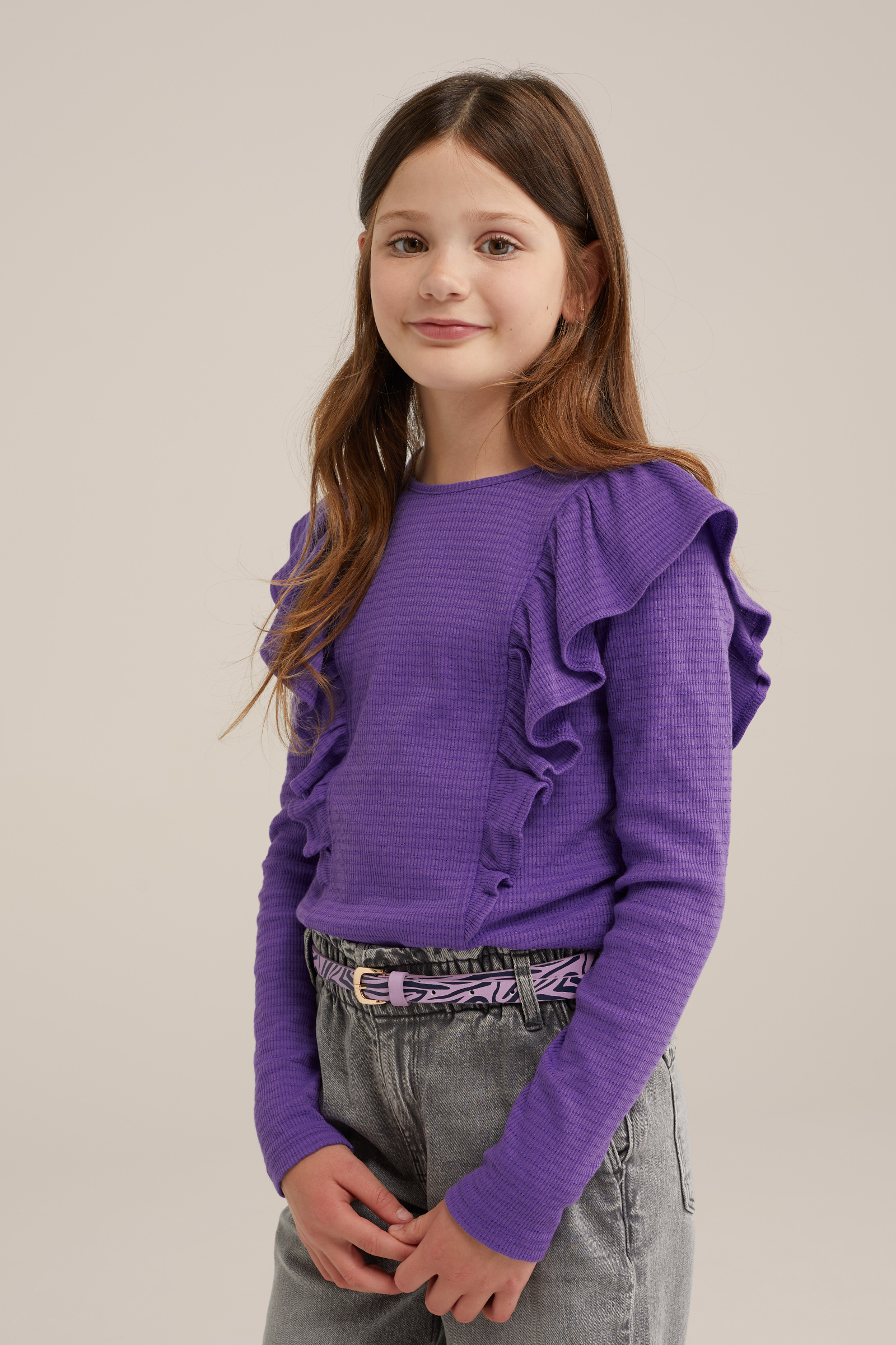 Meisjes T-shirt met ruches WE Fashion Lavendel