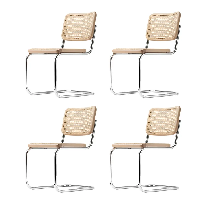 Thonet - S 32 V Stuhl, Chrom / Buche natur (TP 17) / Rohrgeflecht mit Kunststoffstützgewebe (4er-Set)