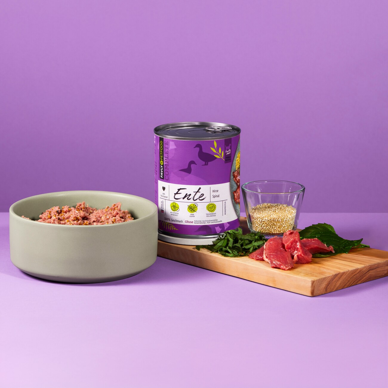 FAVLY Petfood Nassfutter Ente mit Hirse & Spinat 6x800 g