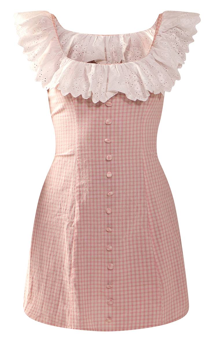 Rose Bébé Robe Mini À Carreaux Vichy Rose Avec Détails Broderie Anglaise Blanche