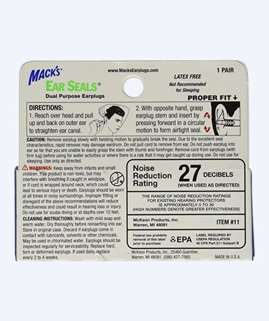 Mack´s ørepropper til svømning 1 par - Ear Seals - Blå/gul