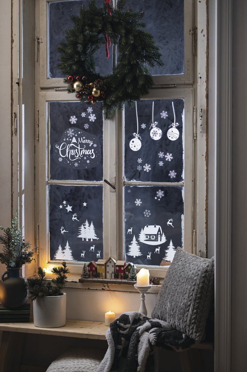 FRANK FLECHTWAREN | Vrolijk Kerstfeest Raamstickers, Set van 33, 3 Vellen, elk vel 30 x 40 cm, PLASTIC