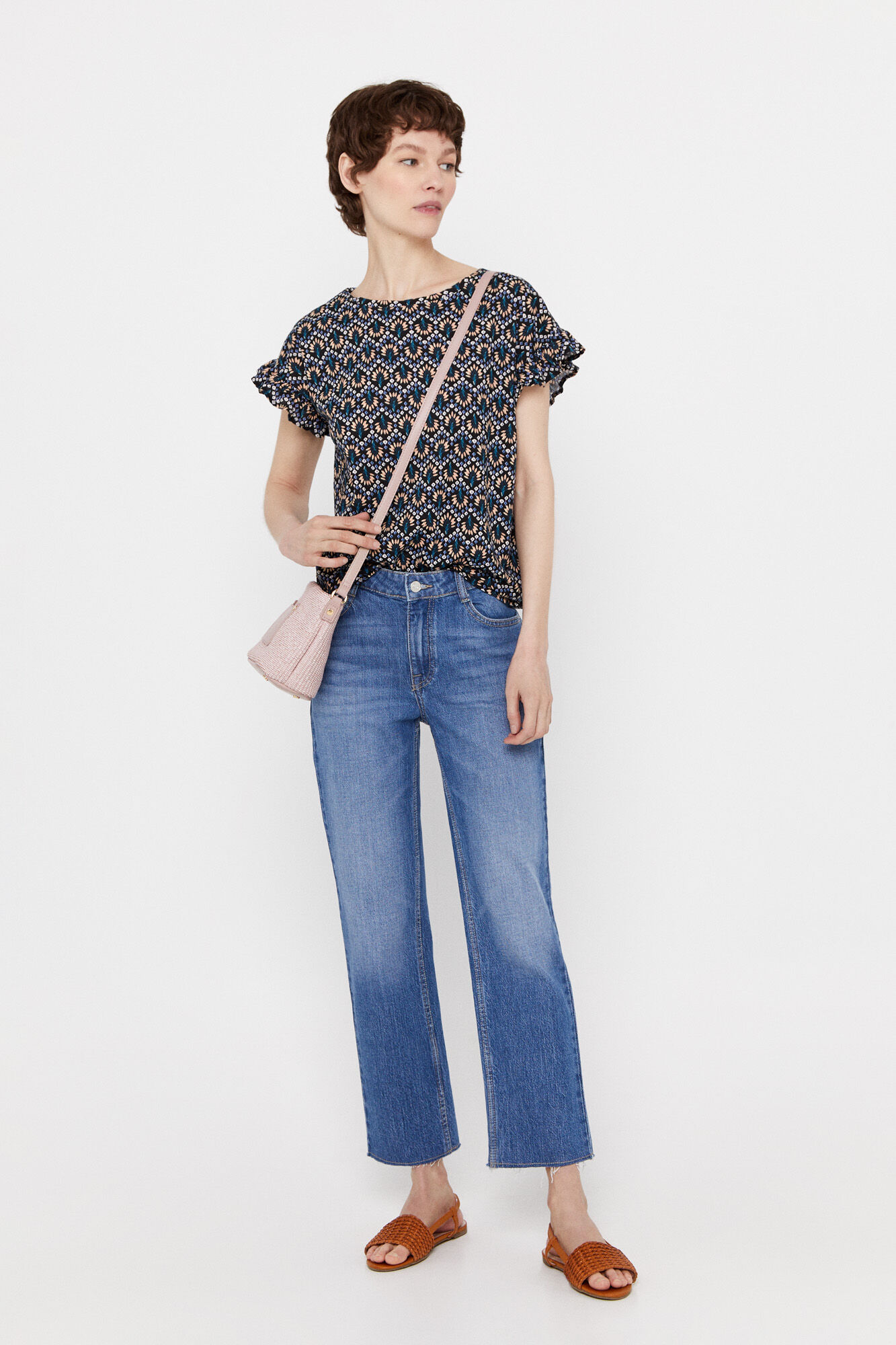 Camiseta com estampa de volante - Multicolorida