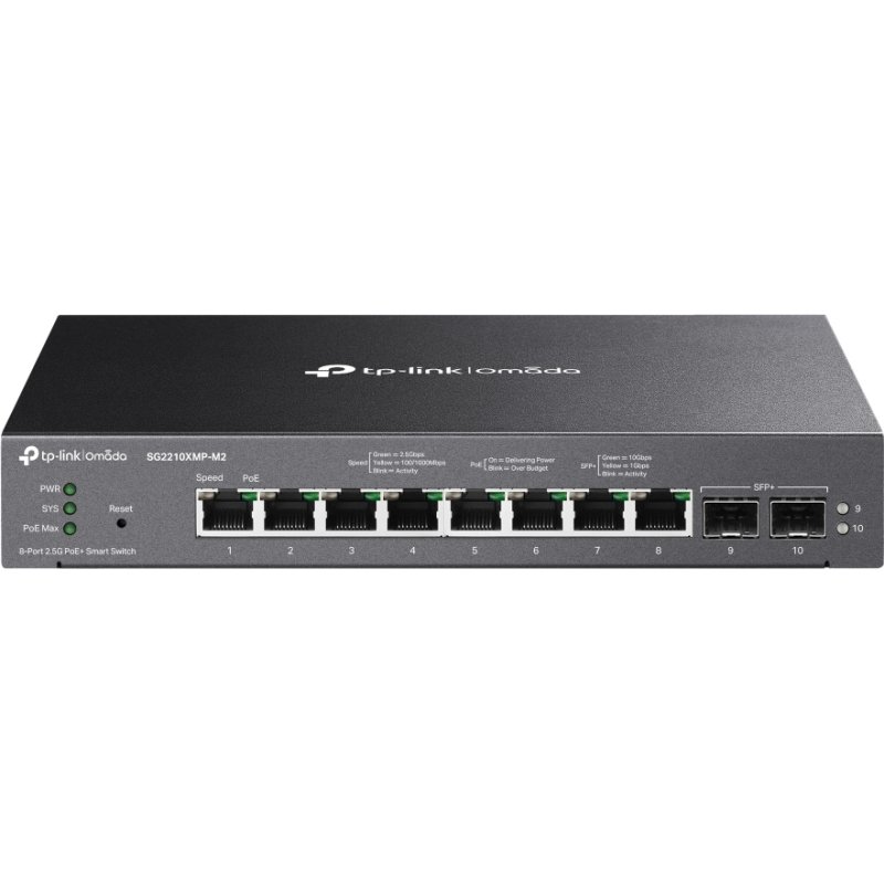 TP-Link Omada SG2210XMP-M2 commutateur réseau Géré L2/L2+ 2.5G Ethernet (100/1000/2500) Connexion Ethernet, supportant l'alimentation via ce port (PoE) Montage sur le bureau ou sur le mur Noir