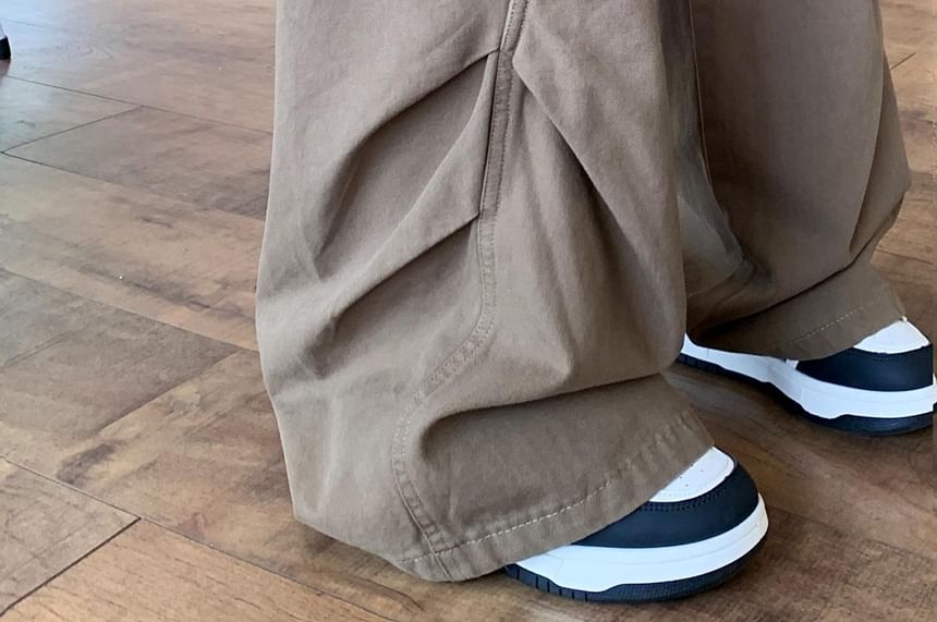 Jazzjo - Effen cargojeans met wijde pijpen en hoge taille
