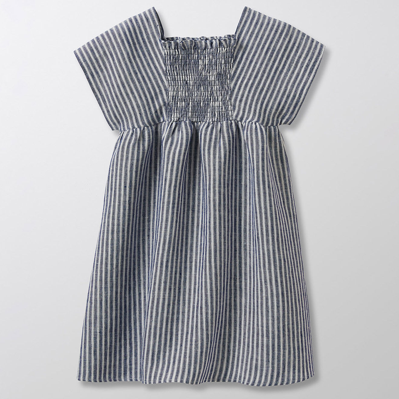 Cyrillus Robe en 100% Lin Carré & Smocks bleu foncé