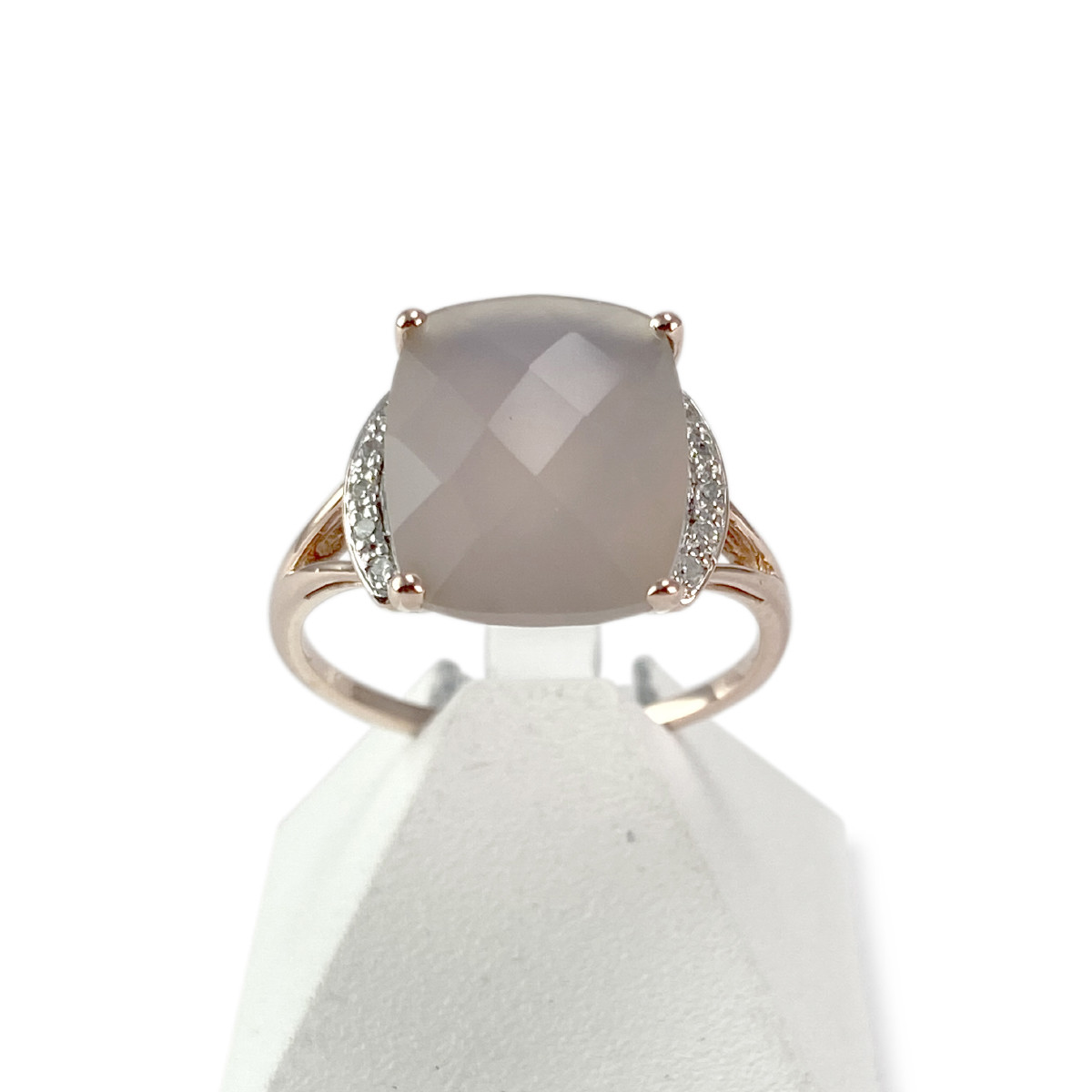 Bague d'occasion or 375 2 tons diamants quartz rose