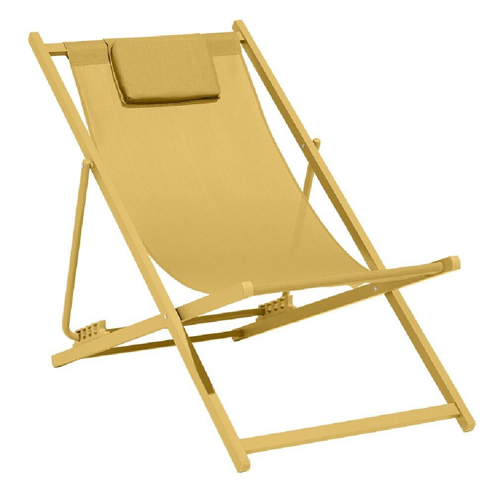 Chilienne Oxford pliante avec têtière textilène jaune 61x100xH92cm