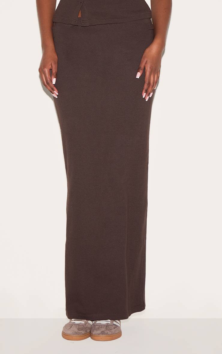 Chocolat Jupe Maxi Côtelée Taille Mi-haute Coordonnée