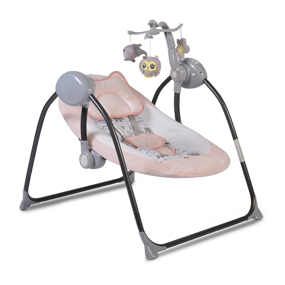 Moni elektrische Babywippe ZaZu, Spielbogen Musikfunktion Schaukelfunktion Timer rosa