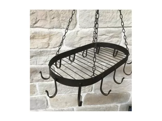 Porte jambons ustenciles de cuisine ovale en fer forgé marron 66 x 41 x 85 cm