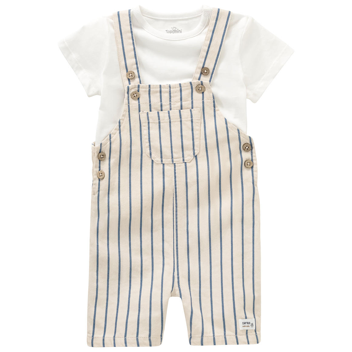 Topomini Baby Latzhose und T-Shirt im Set beige / hellblau / weiss